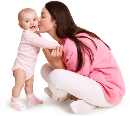 Photo of a mother kissing her baby daughter on the cheek